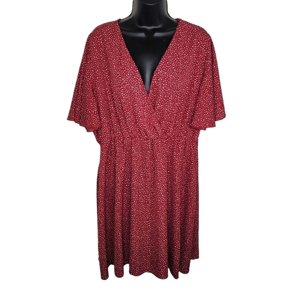 Shein Curve red Dalmatian Print Surplice Neck A-Line Dress 3xl
